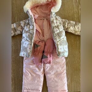 Carter’s Toddler Girl 2 Piece Snow Winter Jacket and Snow Bib Mittens Set